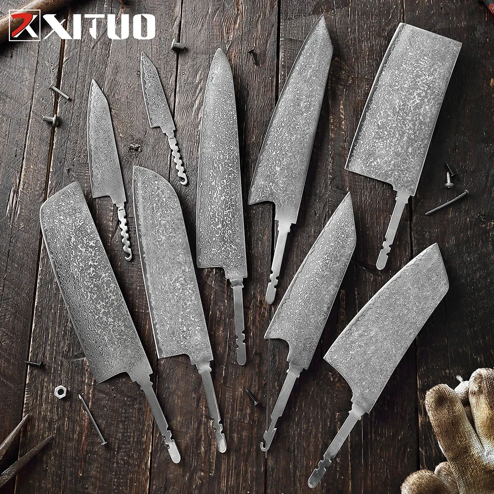 

Kitchen Knives Set 1-9pcs Blank Blade DIY Kitchen Knife 67 Layers Damascus Steel Razor Sharp Tools High Hardness For Meat Fish