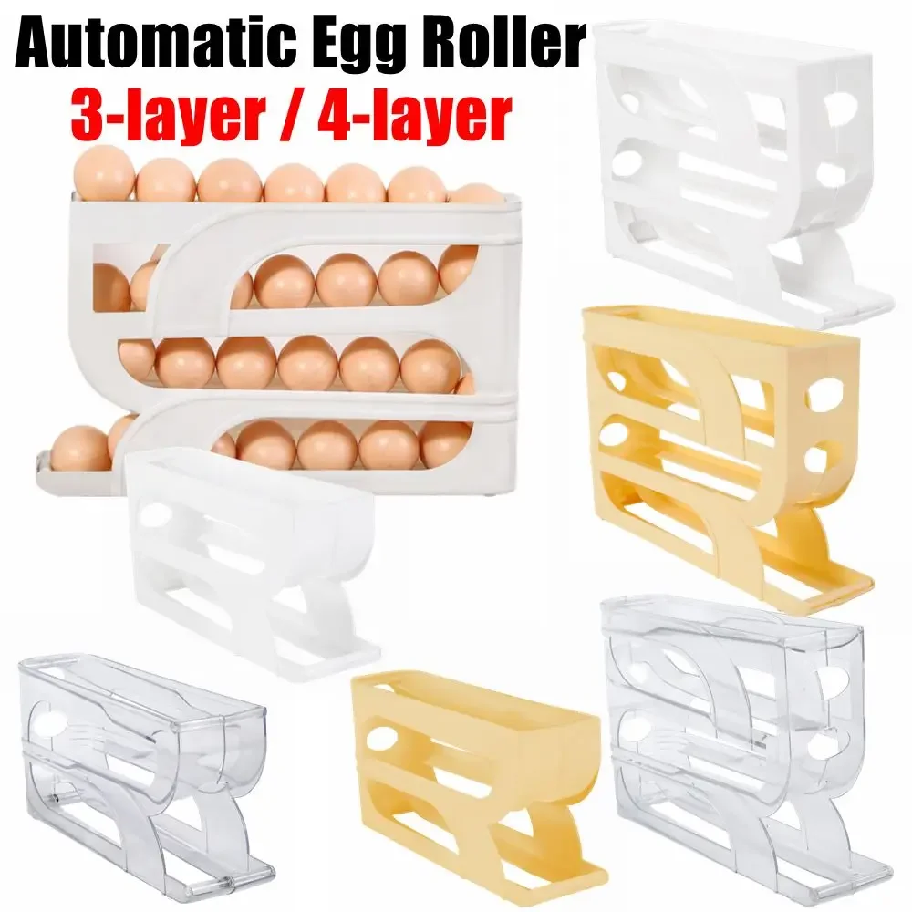 3 / 4 Layer Automatic Egg Roller Large Capacity Refrigerator Egg Storage Box Household Egg Roller Rack Dispenser Organiser