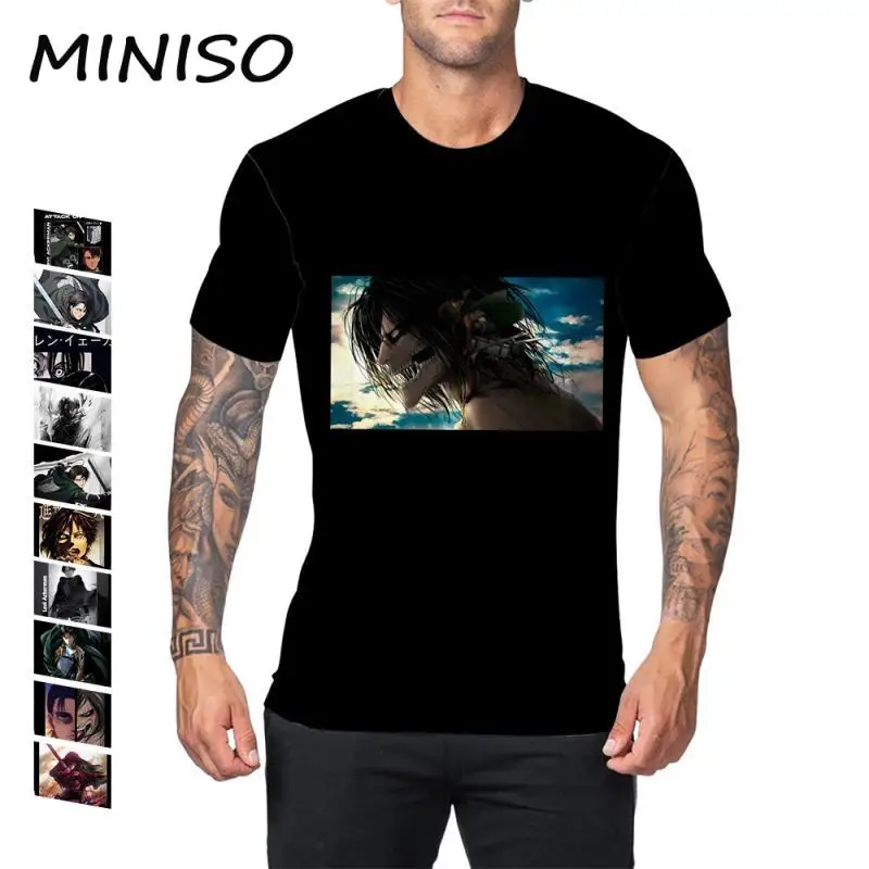 

Miniso Attack On Titan Cosplay T-Shirts for Men Levi Ackerman Graphic Costume Tops Mikasa Eren Jaeger Novelty Tee Male Clothes