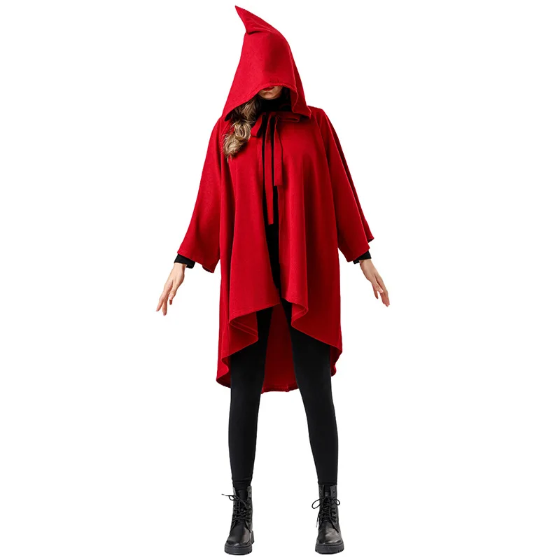 New loween Cosplay Red Bla Wizard Robe with Sve Adult Women's Medieval Witch Costume Death God Suit Ethnic Stage Costume