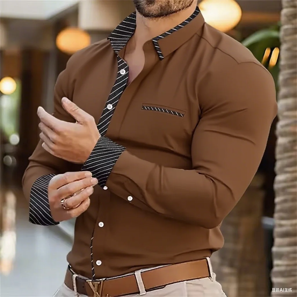 Men's Business Casual Shirts In Various Colors Long-Sleeved Patchwork Shirt Fabric Comfortable And Fast Delivery Male Top