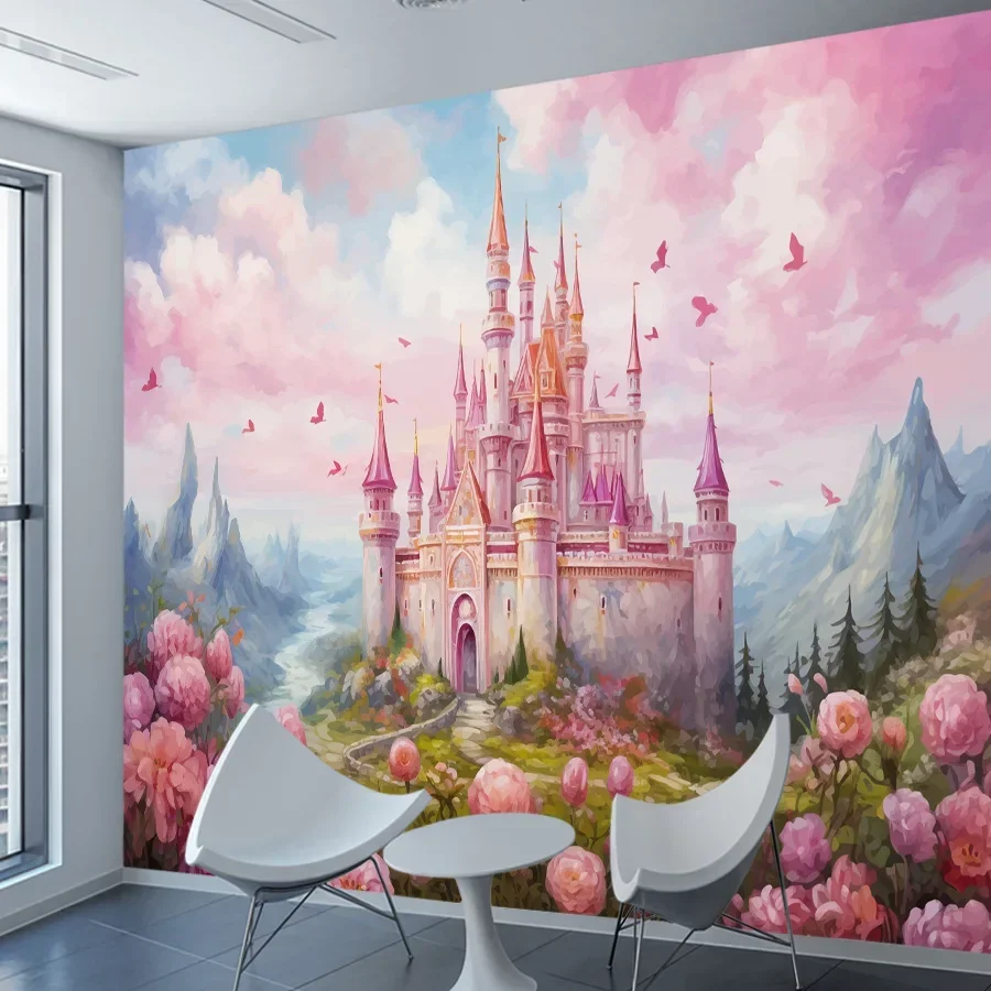 5+ Waterproof Custom Walls Art Home Decor Peel Stick or no Glue Wallpaper for Children Bedroom Kids Nursery Castle Floral Mural