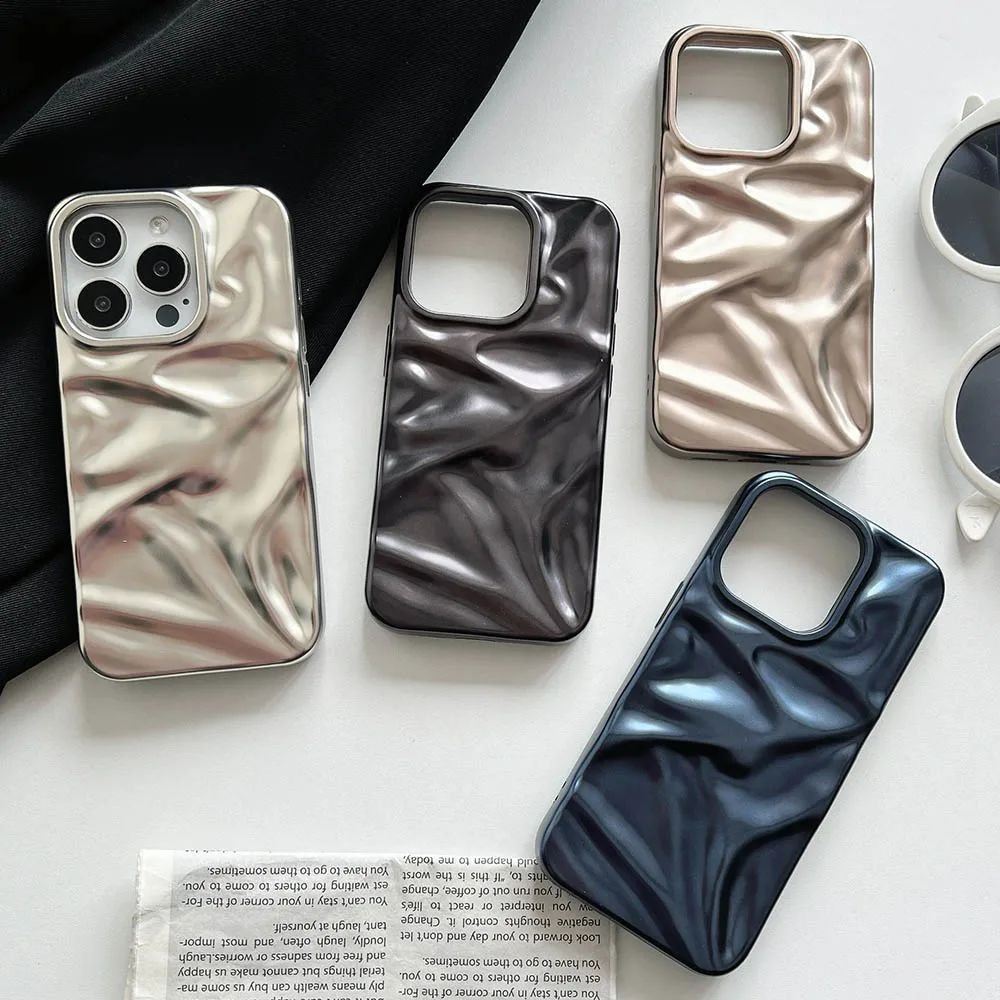 Luxury 3D Fold Wrinkle Case For iPhone 17 Air 16 Plus 15 14 13 12 Pro Max 11 Soft TPU Bumper Protection Phone Back Cover