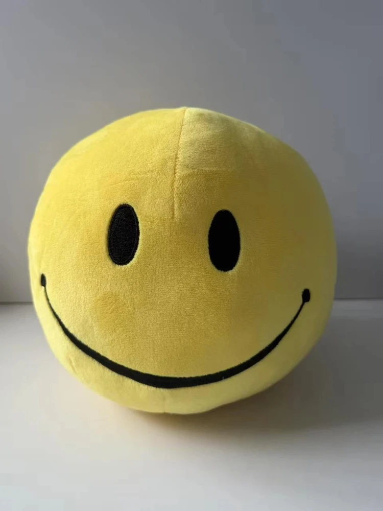Übergroßes Gelbes Rundes Smiley-Gesicht Plüschkissen mit Stickerei, Glückliches Gesicht Puppe, Weiches Stofftier, Flauschiges Dekokissen, Wohndekor Geschenk