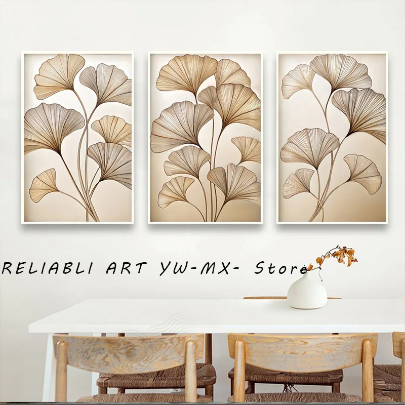 Abstract Line Ginkgo Leaves Poster and Prints,Nordic Style, Canvas Painting ,Wall Art for Living Room Home Decor No Frame