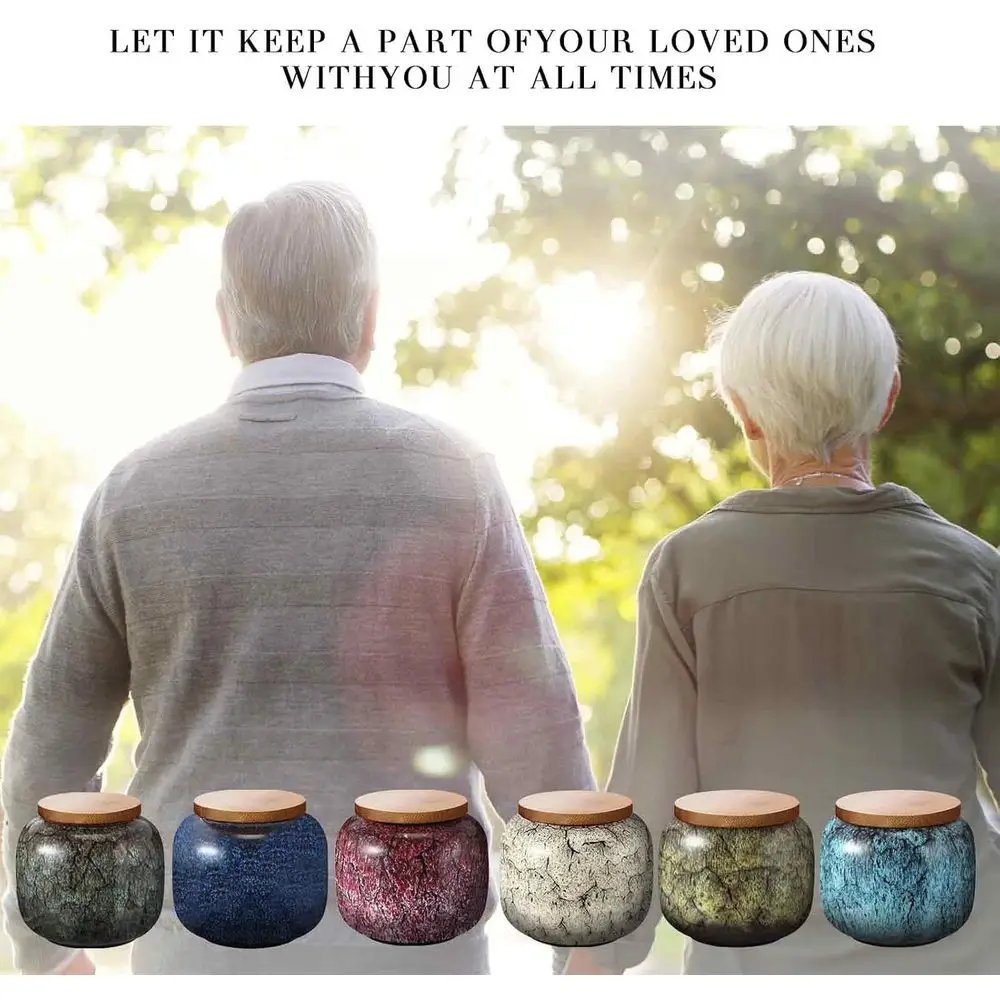 مجموعة من 6 جرار مصغرة مع أغطية للرماد، برطمانات تذكار من السيراميك على الطراز العتيق للتخزين التذكاري وشرف الأحب