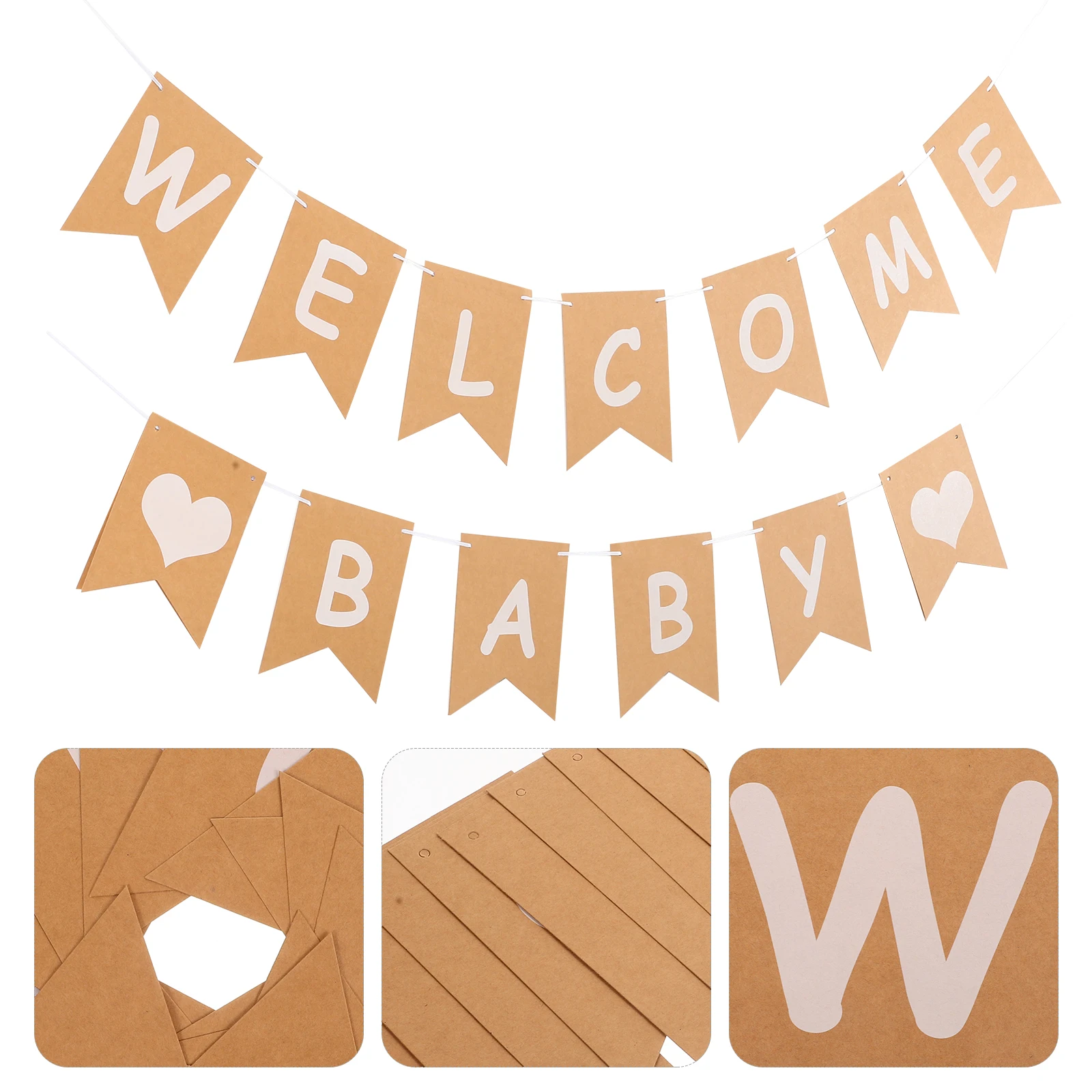 

Baby Shower Photo Props Welcome Flag Decoration Bunting Pull Letter White Kraft Paper