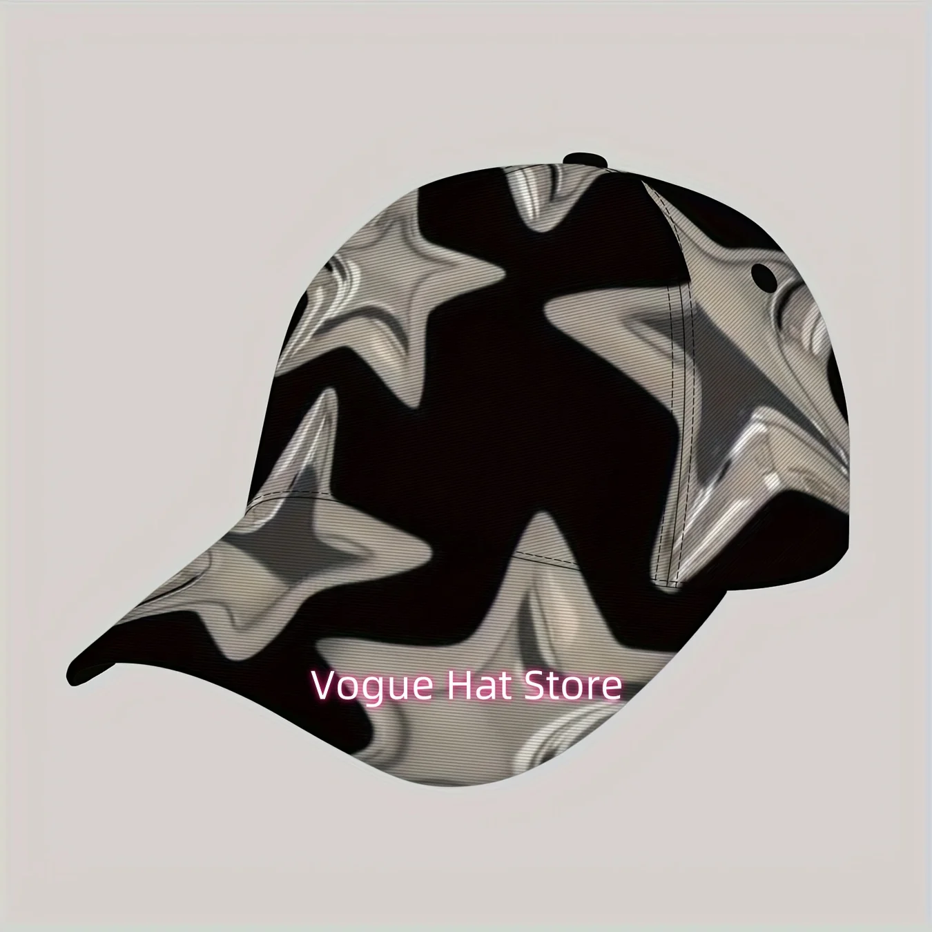 1pc, Abstract Star Print Baseball Cap, Black And Silvery Pattern, Unisex, Casual Fashion Accessory, Outdoor Daily Wear, Adjustab