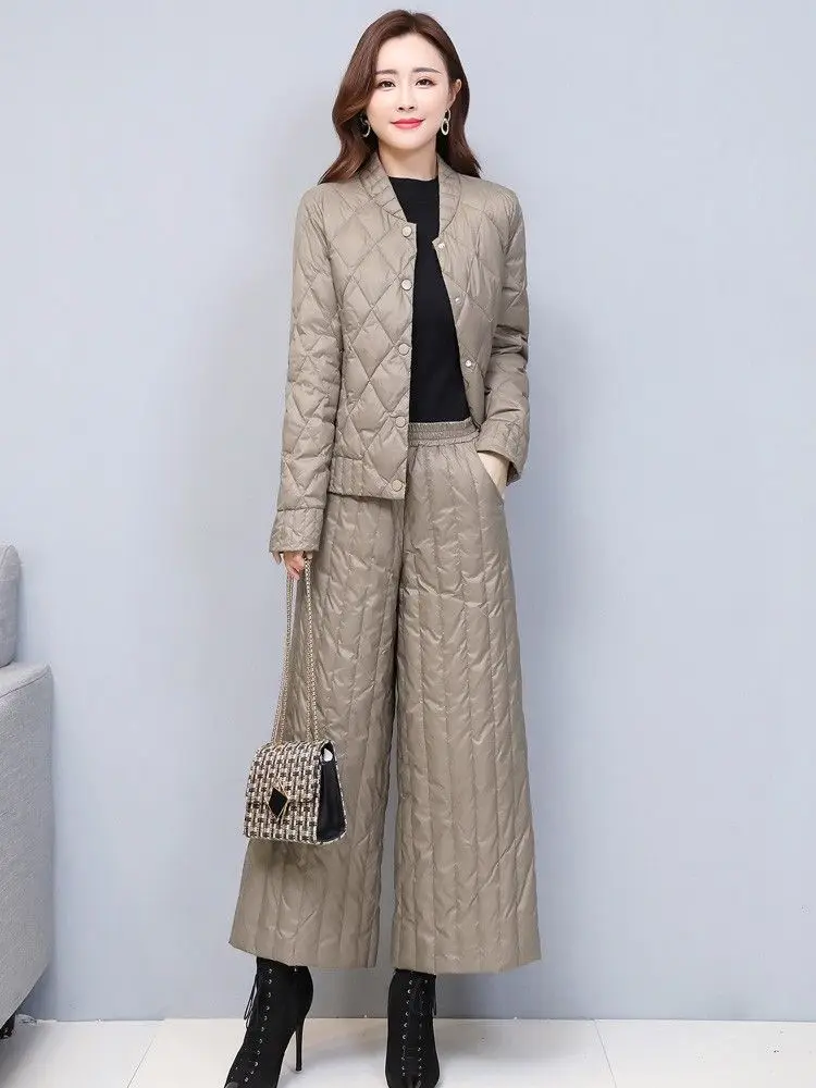 

Street Rhombus Fashion Suit for Women 2024 Autumn and Winter New Solid Color Wide Leg Pants Mom Style