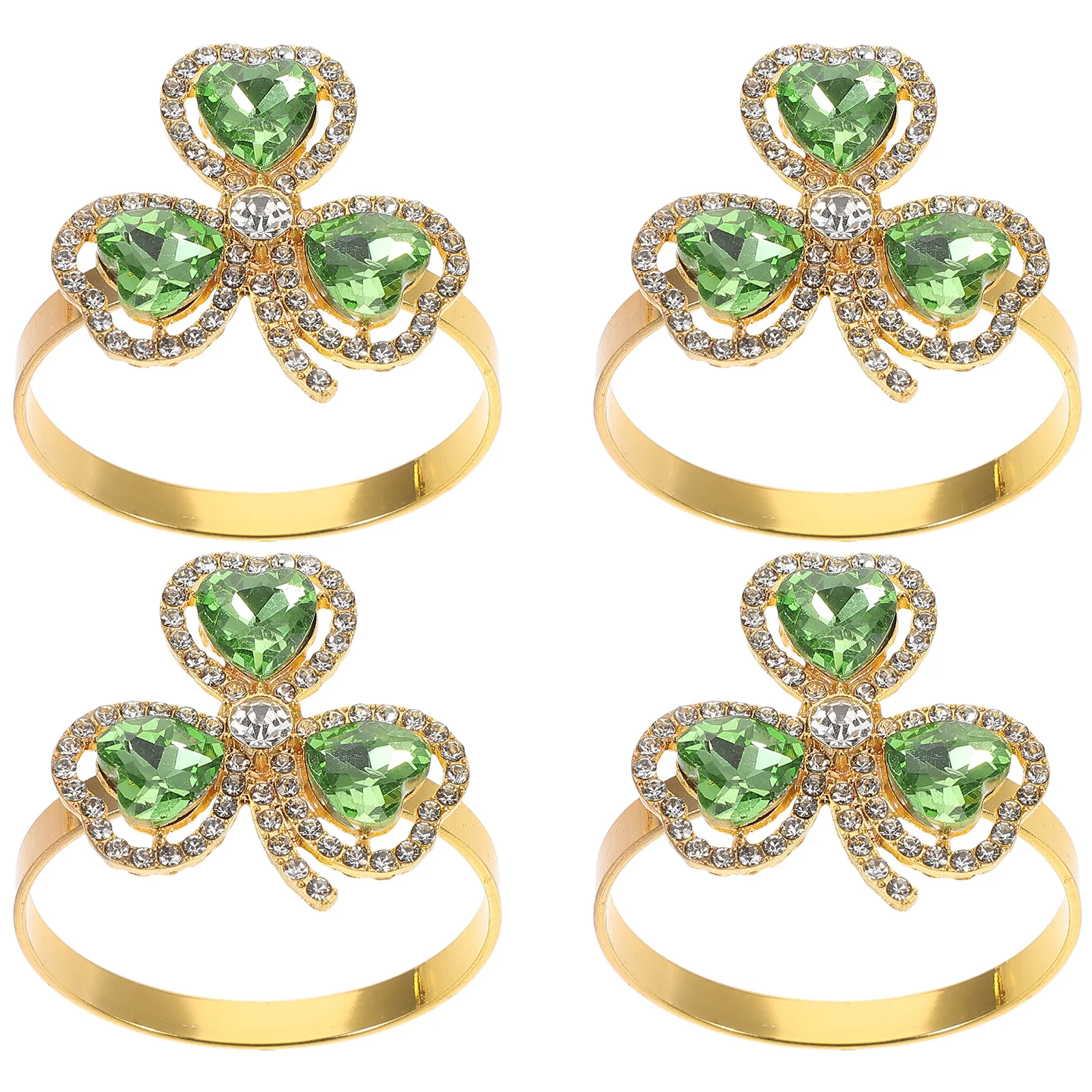 

4Pcs Irish Metal Rhinestone Clover Napkin Rings Elegant Party Serviette Rings Holiday Table Decor Napkin Holder for St Patricks