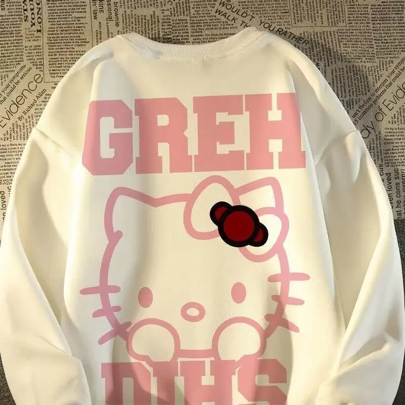 

Sanrio мультяшная база Hello Kitty футболка с круглым вырезом повседневная универсальная толстовка для мужчин и женщин милые осенние и зимние стили