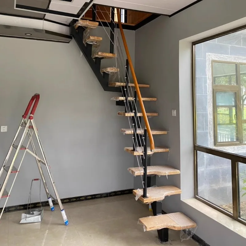 Integral stairs steel and wood duplex loft rotating straight beam indoor inclined beam duplex compartment loft villa manufacture