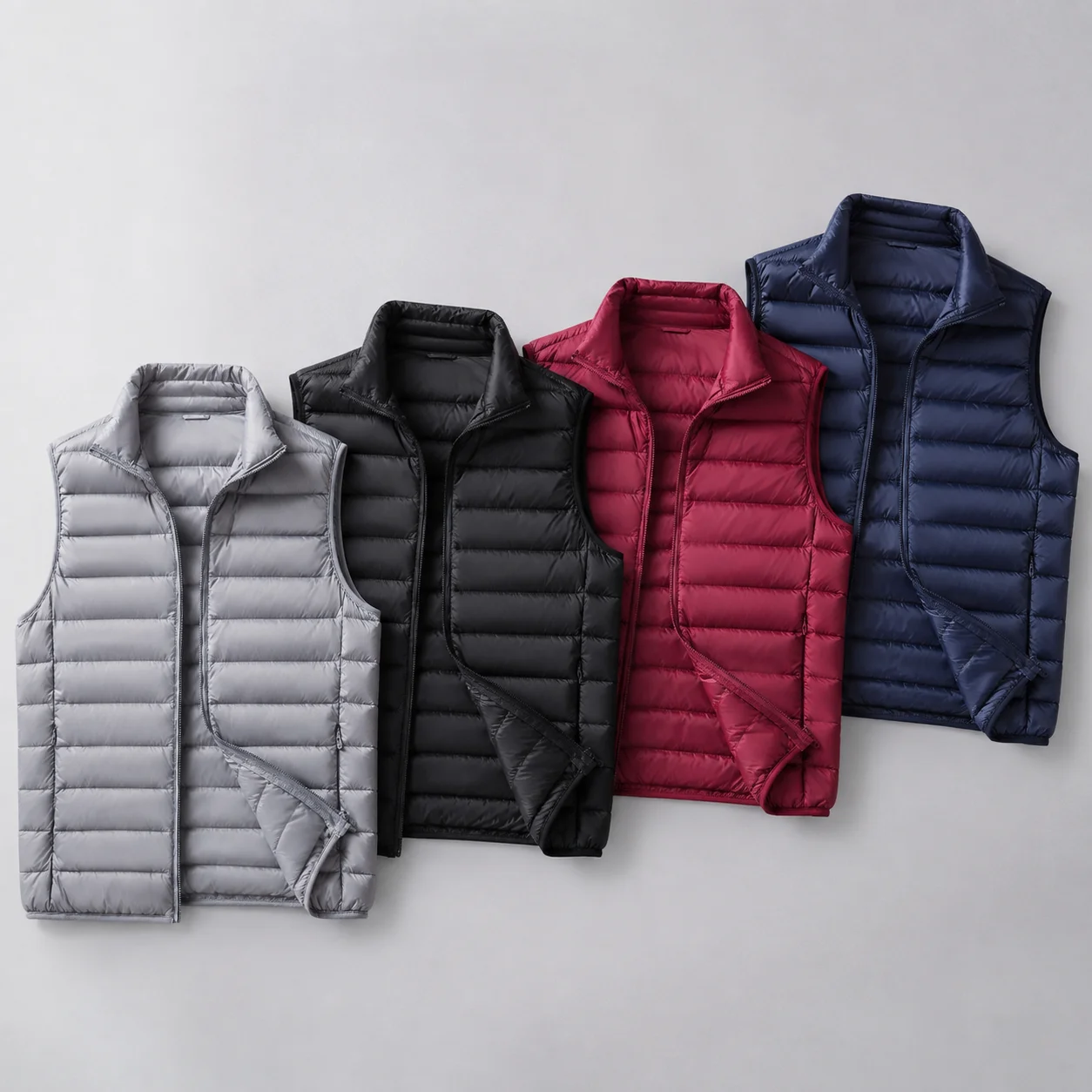 2026 Men's Autumn Winter Sleeveless Vest Ultra Light Cotton Filled Warm Jacket Casual Stand Collar Zip Up Solid Coat Outerwear