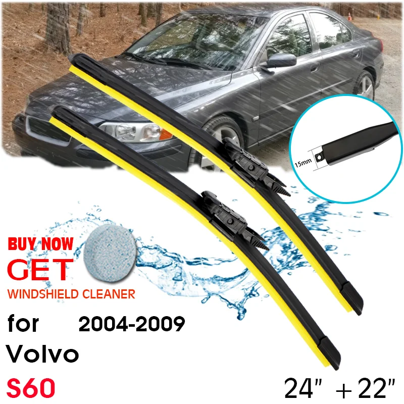 

Car Blade Wiper Window Windshield Rubber Silicon Refill Wiper For Volvo S60 2004-2009 LHD / RHD 24"+22" Car Accessories