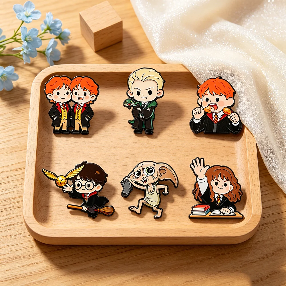 6pcs Wizard Student Enamel Pins Set Cute Brooches Badges for Backpacks Hats Movie Themed Cosplay Accessories Collection Gifts