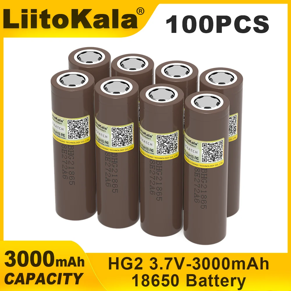 100x100% جديد الأصلي HG2 18650 3000mAh بطاريات 3.6 فولت التفريغ 20A مخصصة 3.7 فولت بطارية قابلة للشحن بالجملة
