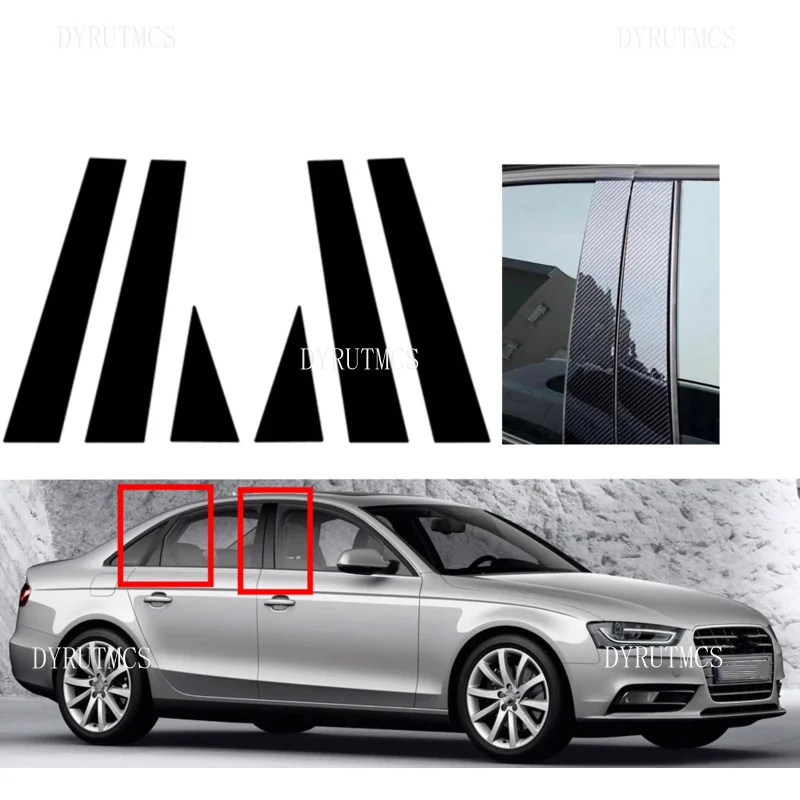 

6Pcs Silver Carbon Gloss Black Pillar Posts Fit For Audi A4 B8/8K 4-door Saloon/Sedan 2008-2016 Door Window Decal Cover