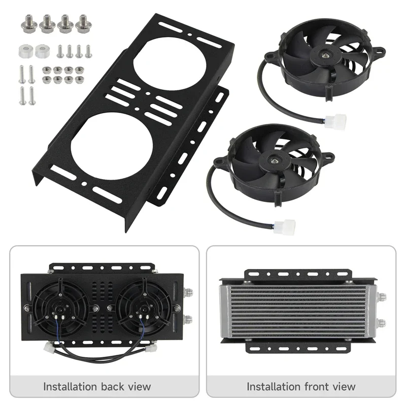 

Bar & Plate Oil Cooler Small/Medium/Large + Single/Dual 5.5'' Electric Fan Kit Mounting Bracket Universal Cooling Black Aluminum