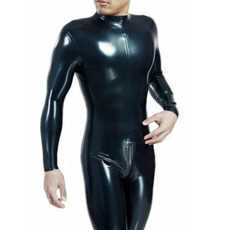 

Natural Latex Male Catsuit Rubber Bodysuits with Back Crocth Zipper Party Wear Gummi Jumpsuit for Men Cosplay Costume