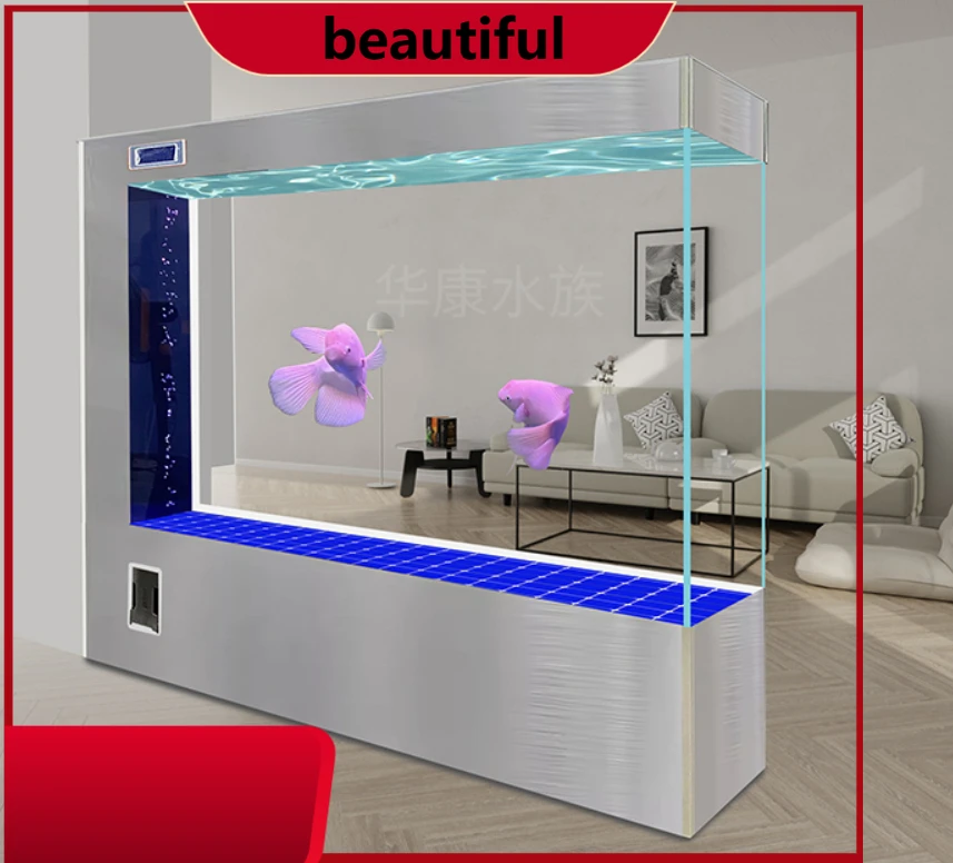 

Super White Glass Fish Tank Living Room Large Intelligent Floor Ecological Aquarium Screen Fish Globe H