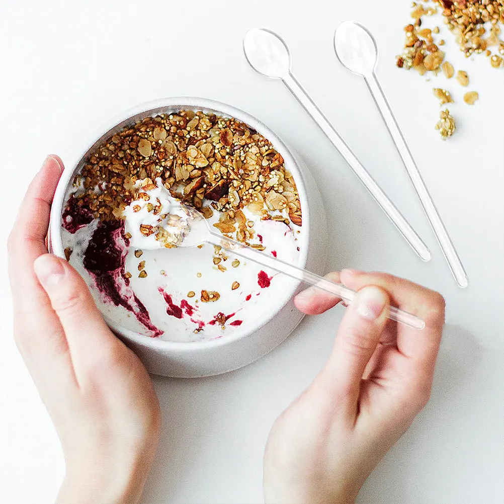 

5Pcs Long Handle Glass Stirring Spoons Durable Coffee Mixing Spoon Dessert Scoop Kitchen Tool for Cafe Bar Home