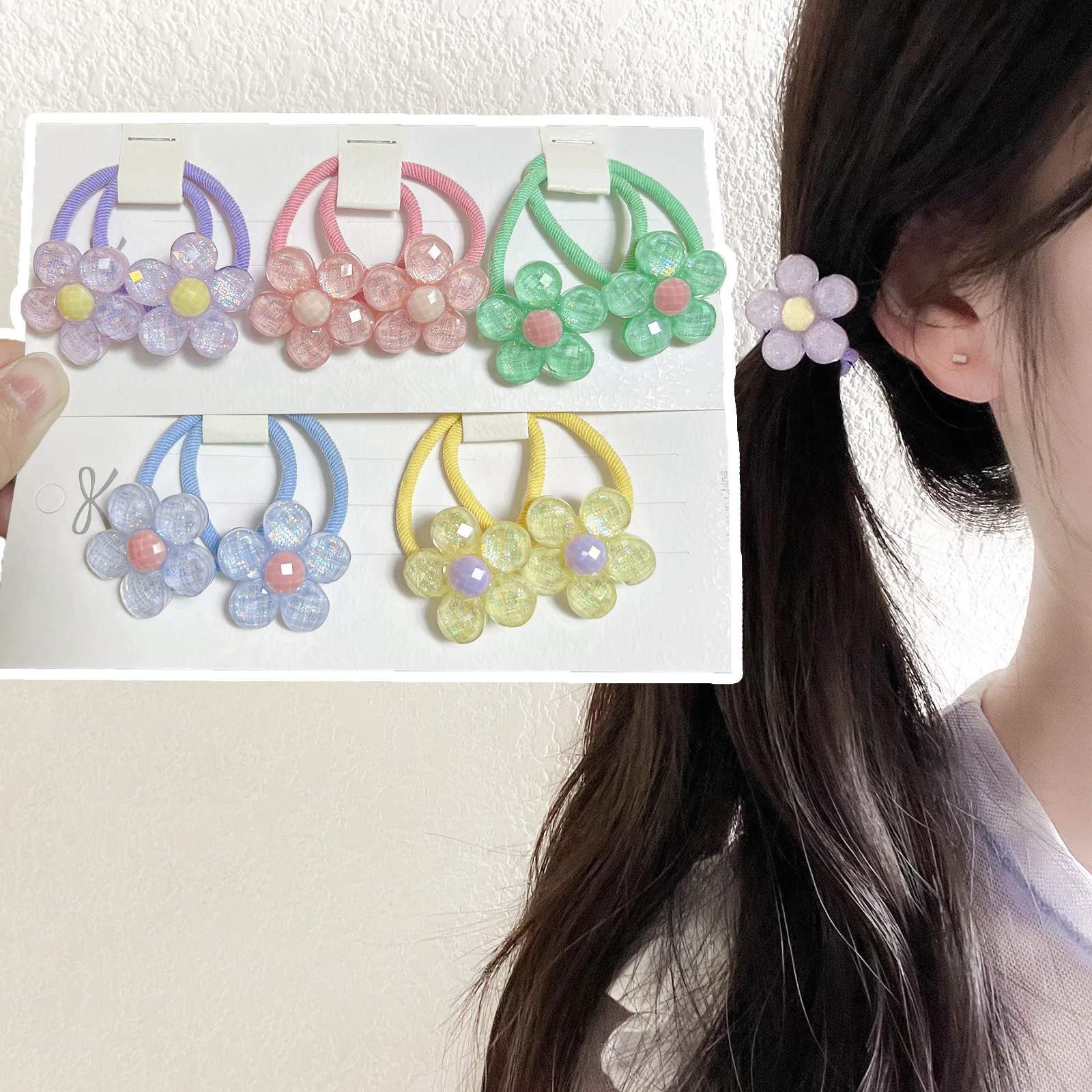 Hair Bands Colorful Flower Cute High Stretch Soft Durable Premium Lightweight Sturdy for Children Daily School Ponytail