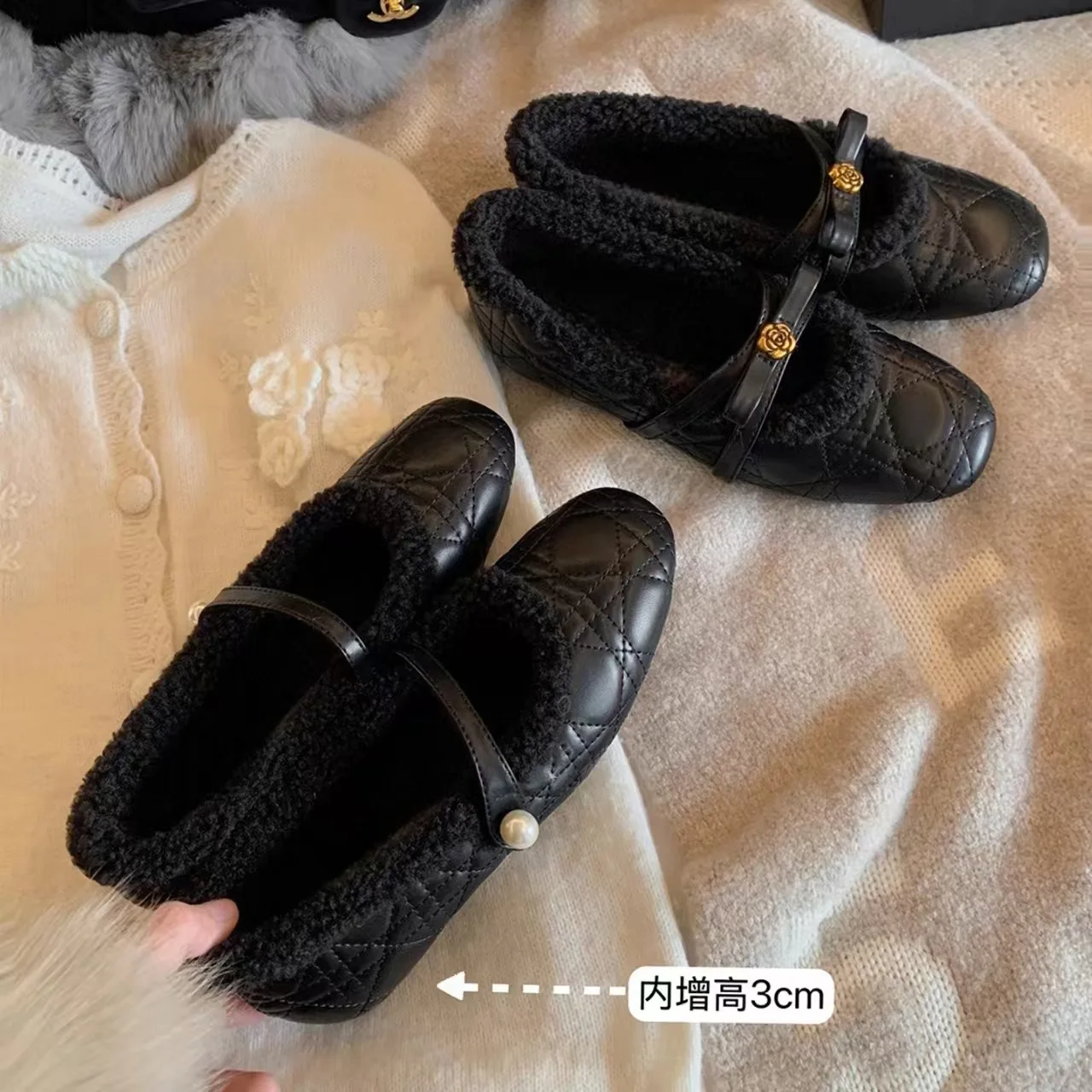 

Brand Metal Designer Female 2025 Winter New Fashion Black Low-cut Cotton Shoes Daily Office Thickened Warm Women's Flat Shoes