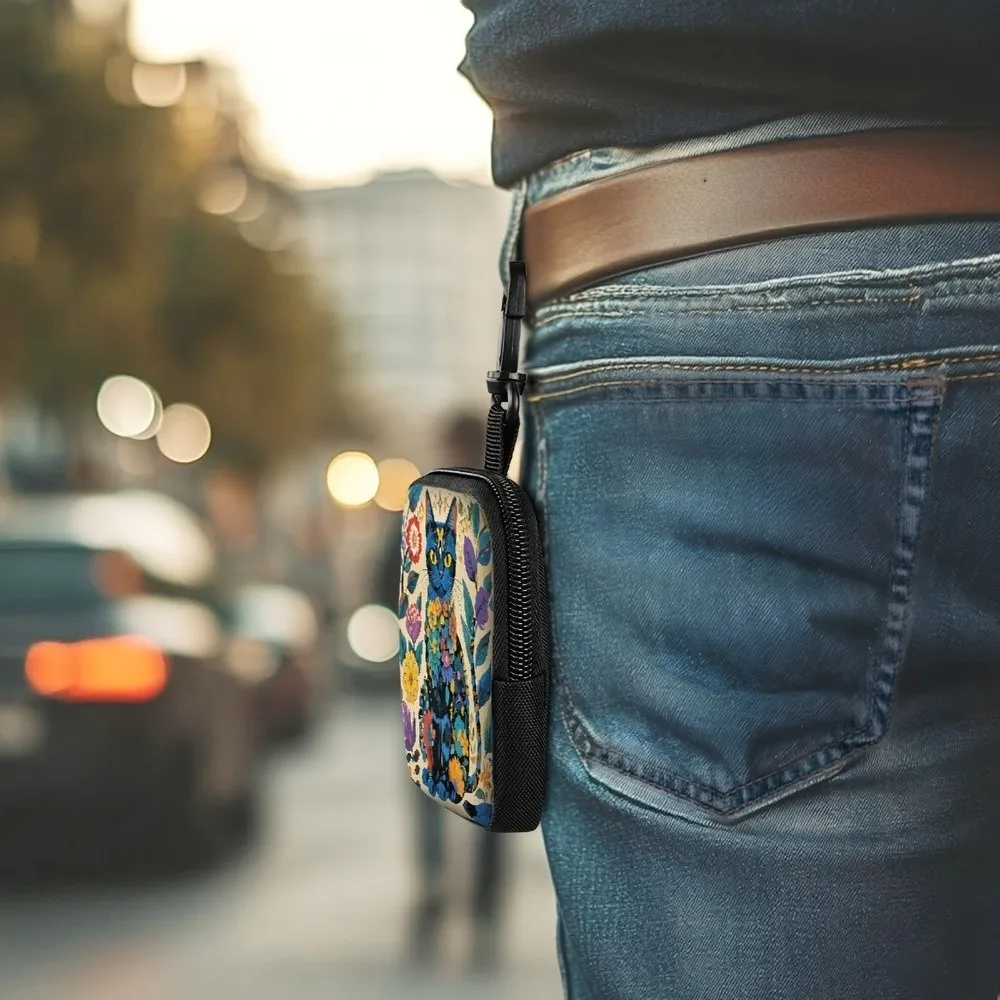 

Durable Mini Coin Purse Cat Print Lightweight Wallet Artificial Leather Waterproof Earphone Bag Friends Gift