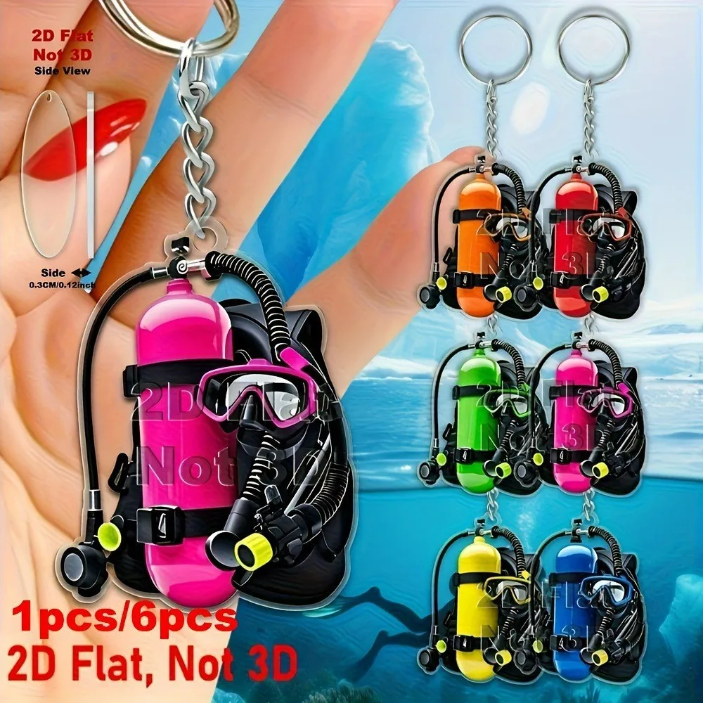 6pcs/set 2D Flat Acrylic Creative Simulation Diving Equipment Keychain Fashion Backpack Decoration Fun Personalized Jewelry Gift