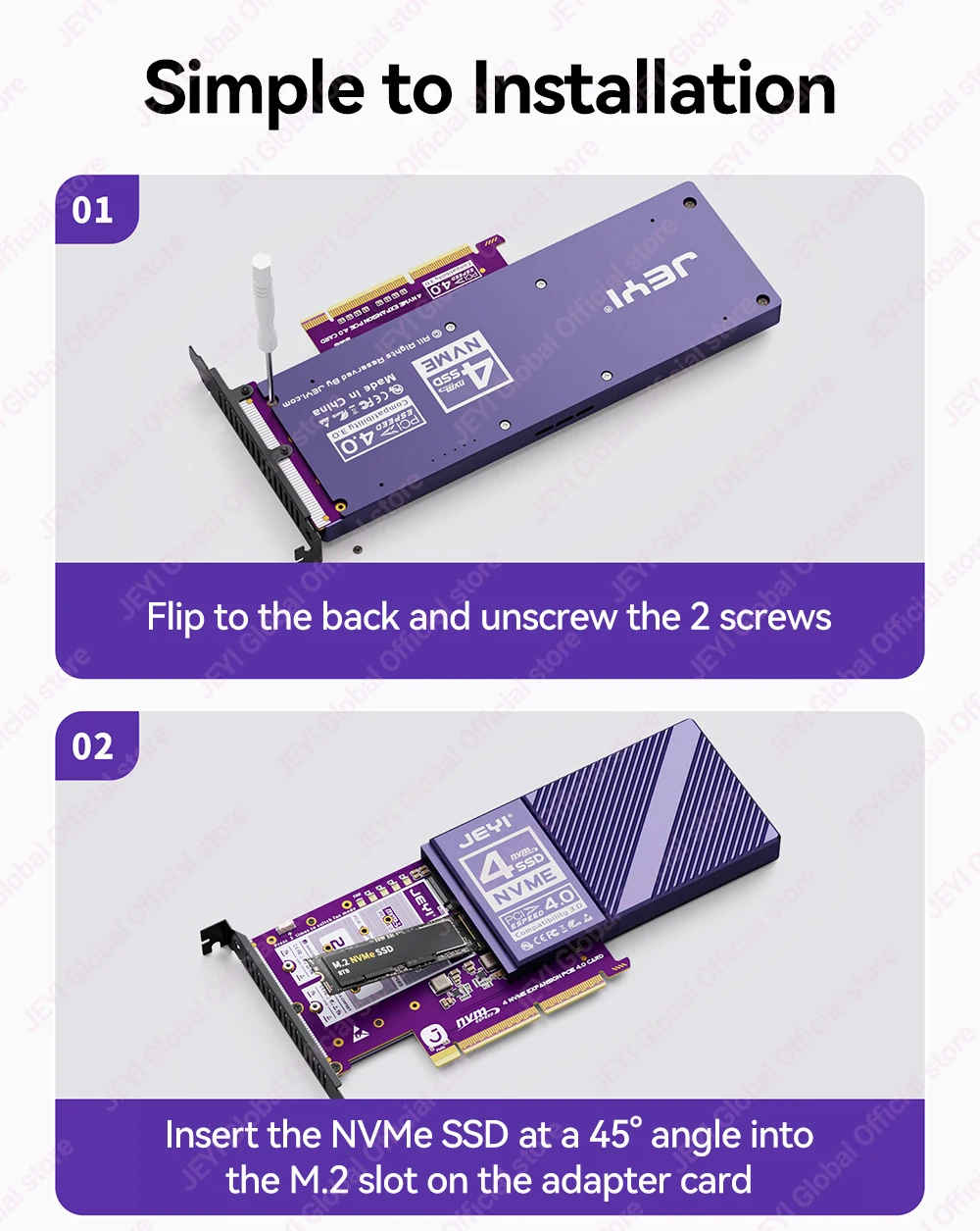 JEYI 4*NVMe SSD zu PCIe Adapter Nicht-Bifurkations-Mainboard-Adapter mit RAID 0 1 5 JBOD Unterstützung, max. 128 Gbit/s PCIe X8/X16 Port mit PWM-Lüfter – Detail 13