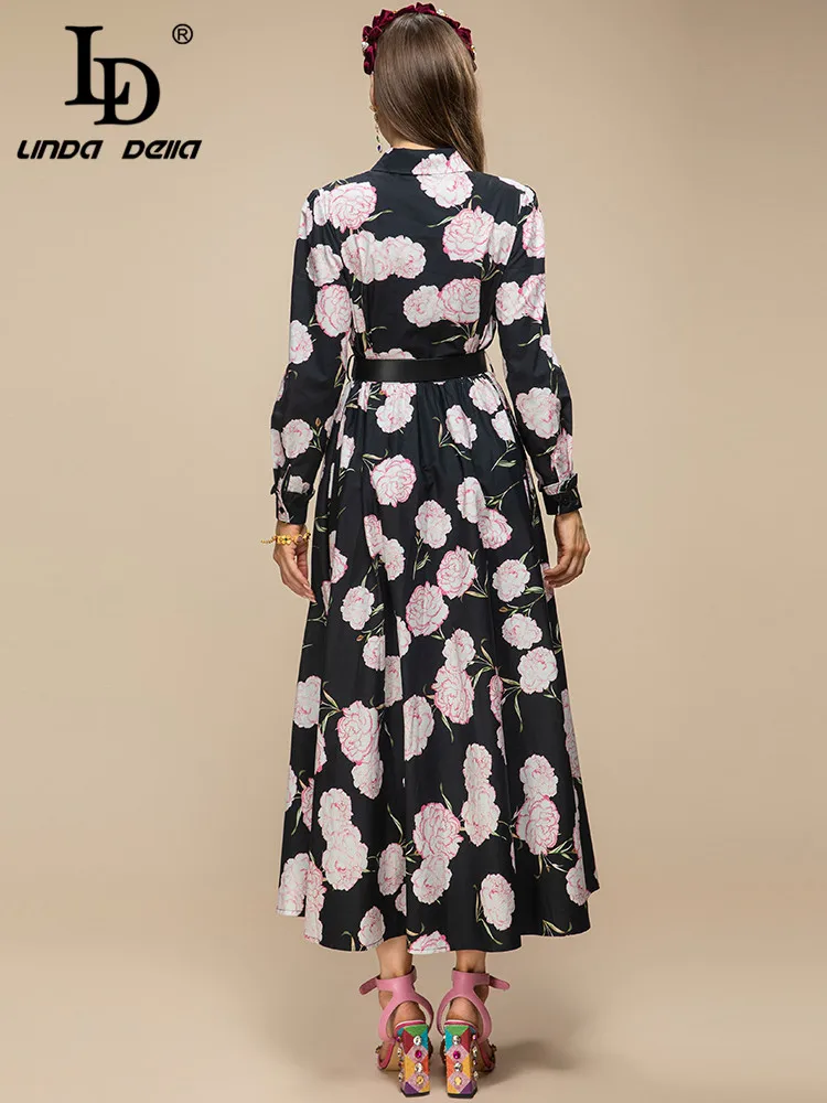 Imagem -06 - Linda Della Novo 2023 Primavera Moda Runway Midi Vestido Mulheres Manga Longa Floral Impressão Festa do Vintage Balck Vestido ld