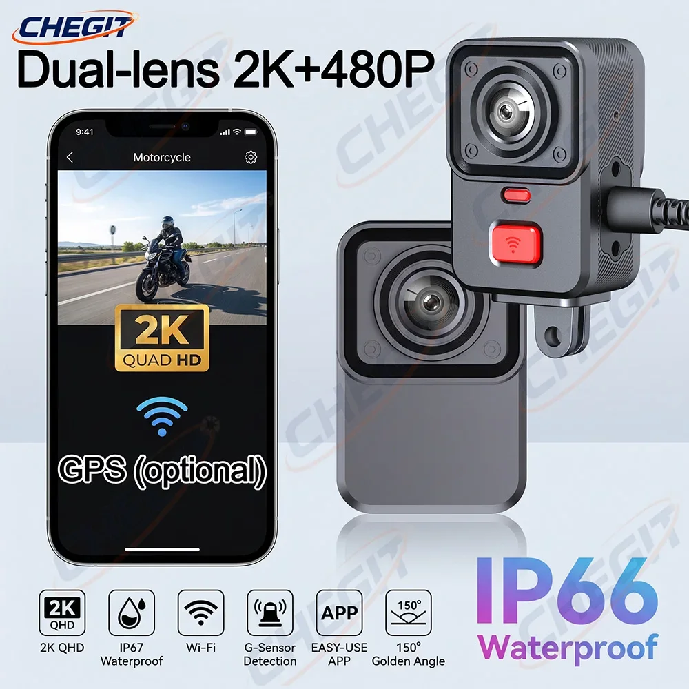 2K Dual lens HD Motorcycle Driving Recorder IP66 Waterproof With WIFI GPS Riding Recorder Dashcam for Motorcycle Accessories
