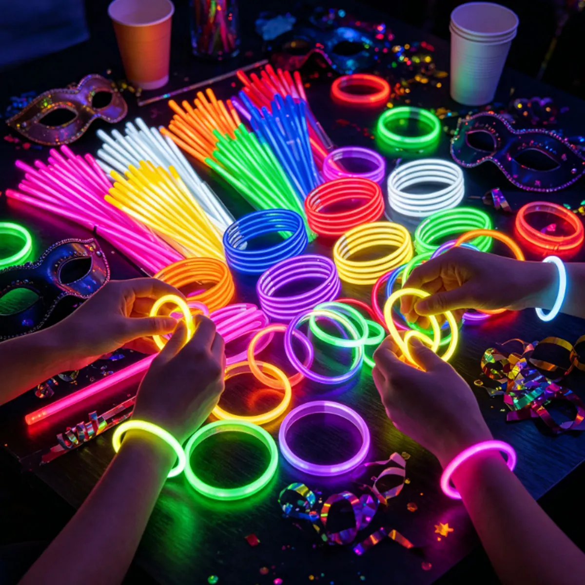 12/24/36/48 Stück 8 Zoll fluoreszierende Leuchtstäbe im Großpack, mehrfarbige Leuchtstäbe mit Verbindungsstücken ZSY