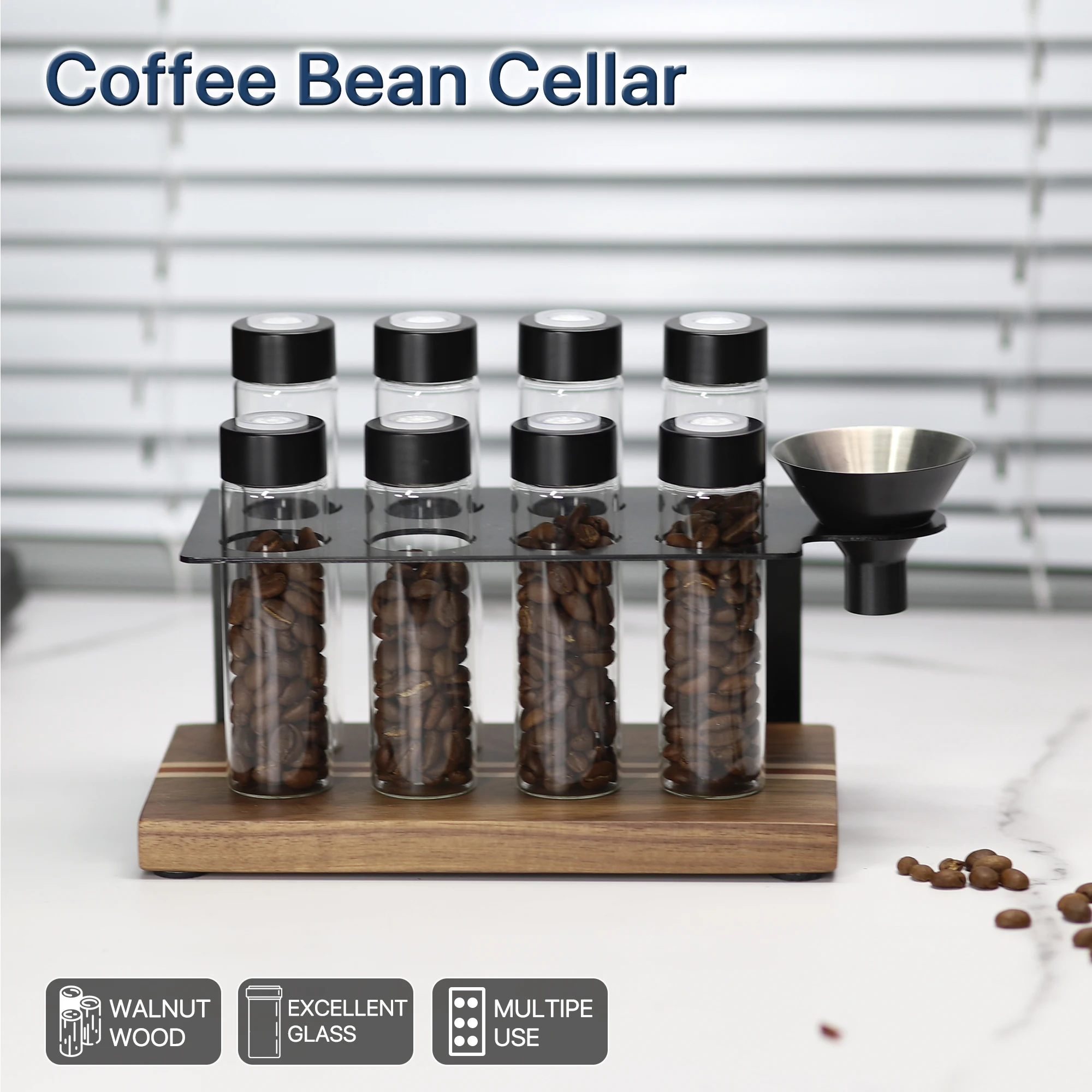 

Coffee Beans Storage Container Display Rack Walnut Tea Tube Bottle Glass Espresso Coffee Accessories Tool Barista Coffeware Sets