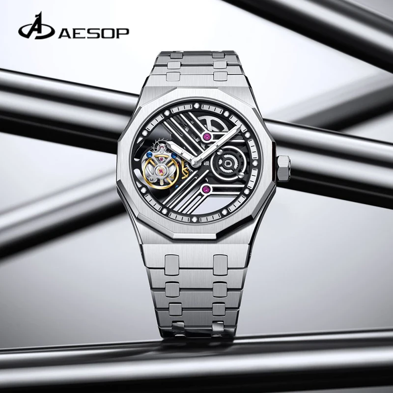 

AESOP Gradient Men's Strong Night Glow Manual Tourbillon Mechanical Watch Fashion Business Advanced Simple Waterproof Watch