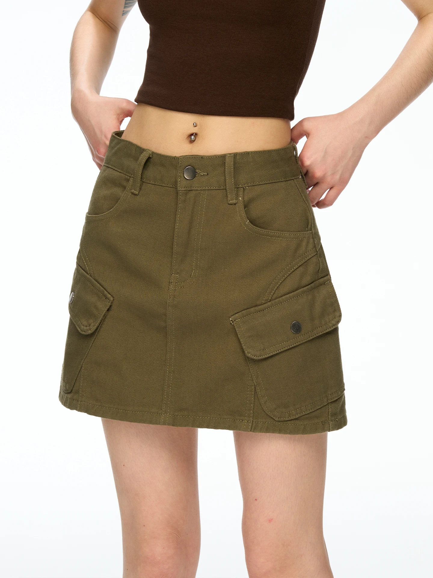 Aaisup American Style Hot Girl Workwear Denim  Skirt Women Summer High Waist Versatile Multi Pocket a Line Bodycon Skirt