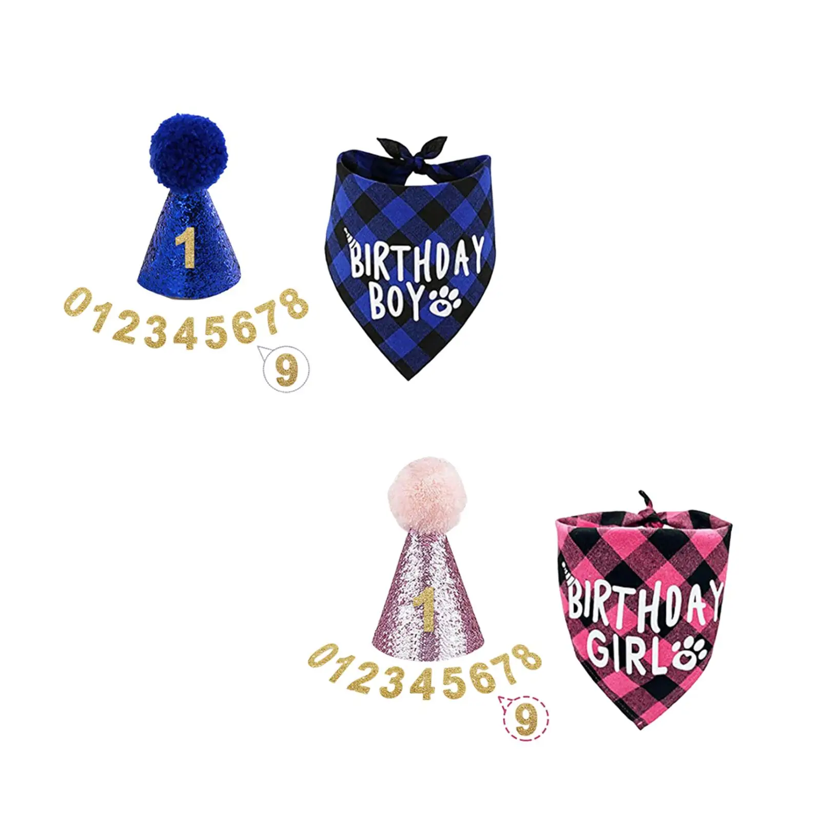 pet Bibs Hat with Aureate Numbers Birthday Printing Pattern Decorative, Triangle Scarf Hat for Puppy Small Medium Dogs Cat