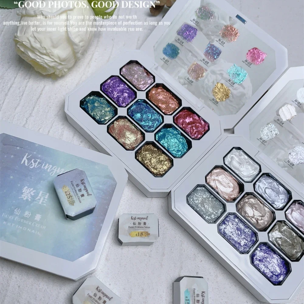 9 Grids Colorful Fairy Power Cream On Nails Sequins Solid Nail Holographic Powder Maillard Glitter Chrome Nail Powder Pigment