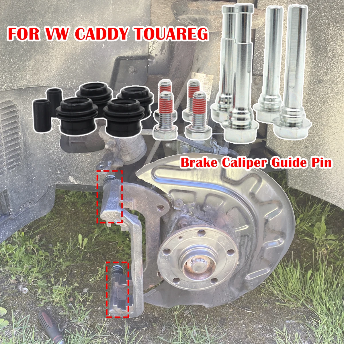 14pcs FOR VW CADDY MK4 TOUAREG Brake Caliper Cylinder Slider Guide Pin For Disc Housing Bolts Rubber Bushing Boot Seal Kit