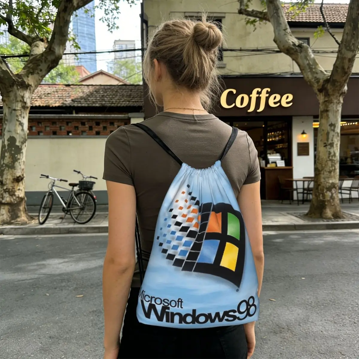 

Windows 98 Start Screen Backpacks Portable Drawstring Bundle Pocket Shoes Bag Book Bags for Travel Students