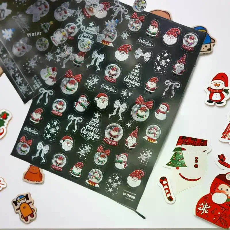 ديكور أظافر موسمي مع رجل ثلج أبيض وزخارف كرة الثلج الكريستالية #5