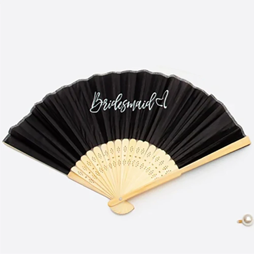 1Pc Black/White the Bride Folding Fans Foldable Bamboo Hand Fan Wedding Party Souvenir Gifts Wedding Engagement Party DIY Decor