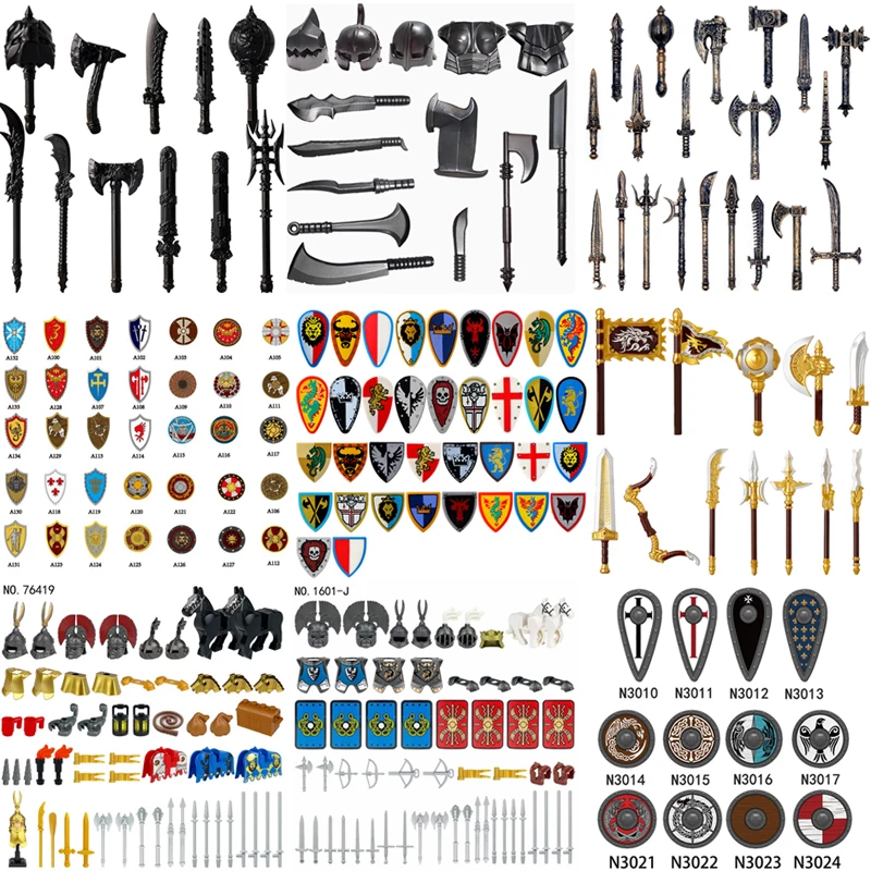 MOC Medieval Military Waffen Accessories Sets Building Blocks Solider Figures Sword Shield Trooper Force Vanguard Gun Bricks Toy