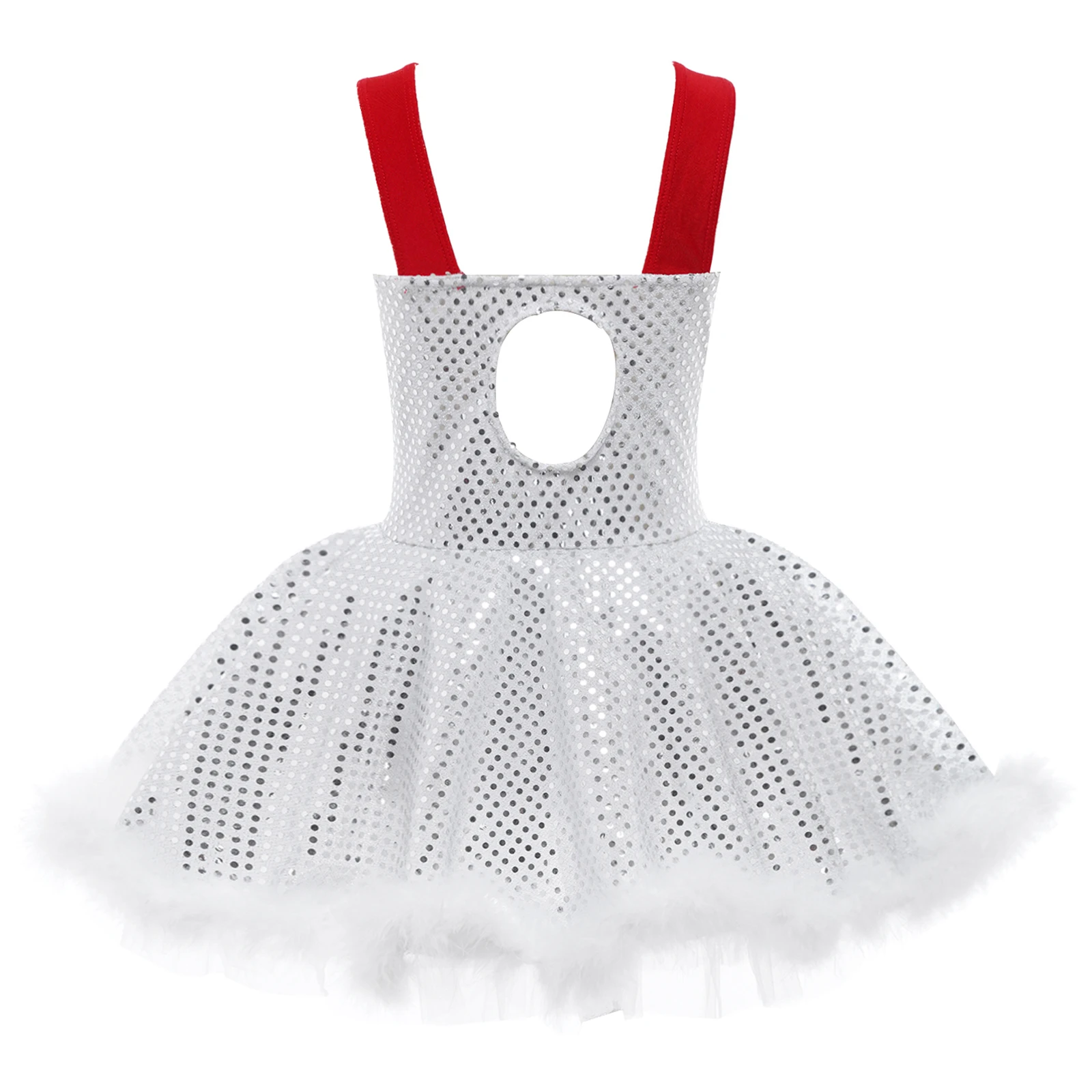 Kids Girls Sequins Faux Fur Adorned Tutu Dance Dress Ballet Latin Dance Figure Skating Dress Christmas Party Snowman Costume