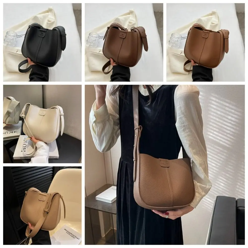 with Inner Pouch Lichee Pattern Crossbody Bag Solid Color Large Capacity Shoulder Bag Mommy Bag Shopping Bag PU Bucket Bag