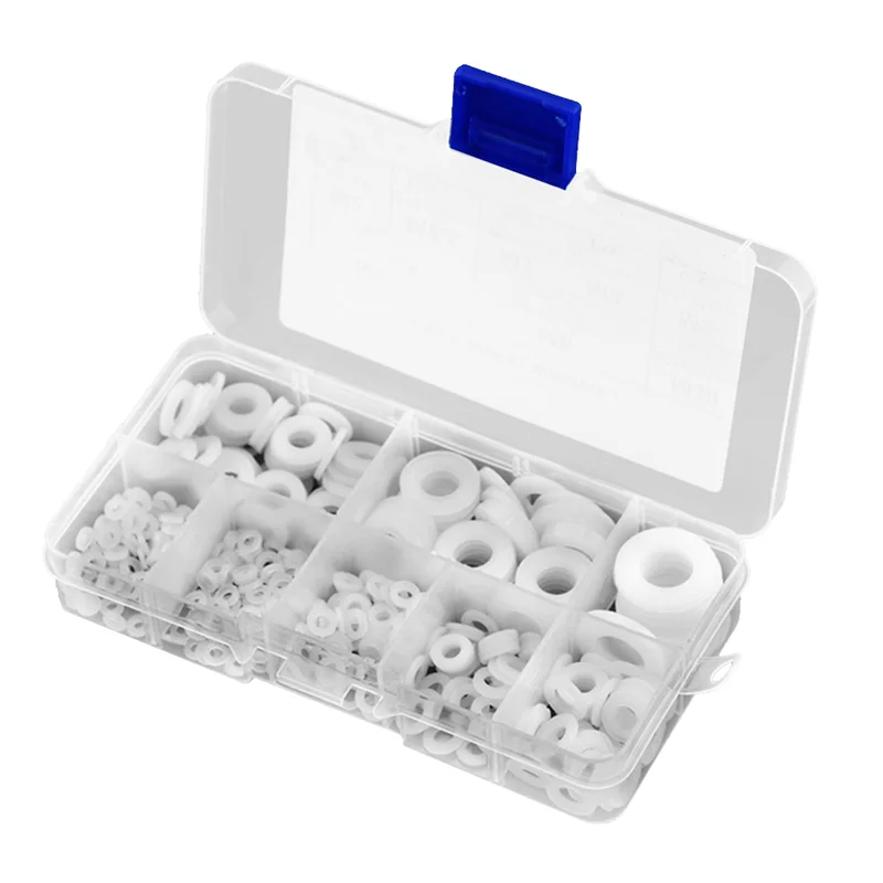 500Pcs White Nylon Flat Washer Gasket Set M2 M2.5 M3M4M5 M6 M8 M10 Plastic Sealing O-Rings Assortment Kit Fastener