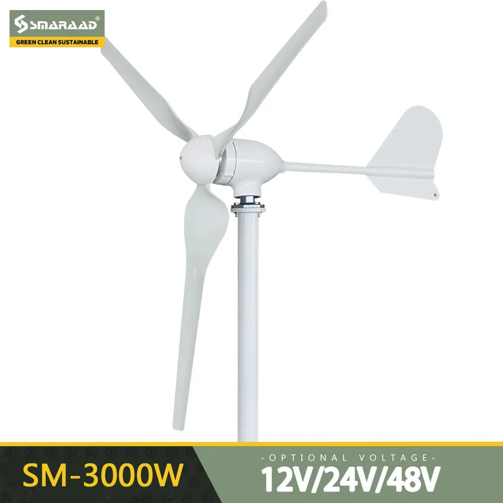 

Wind Turbine Generator 3000w 48V 24V 12V Windmill HorizontaWind Generat Kit Free Energy Altern with Mppt Controller for Home Use