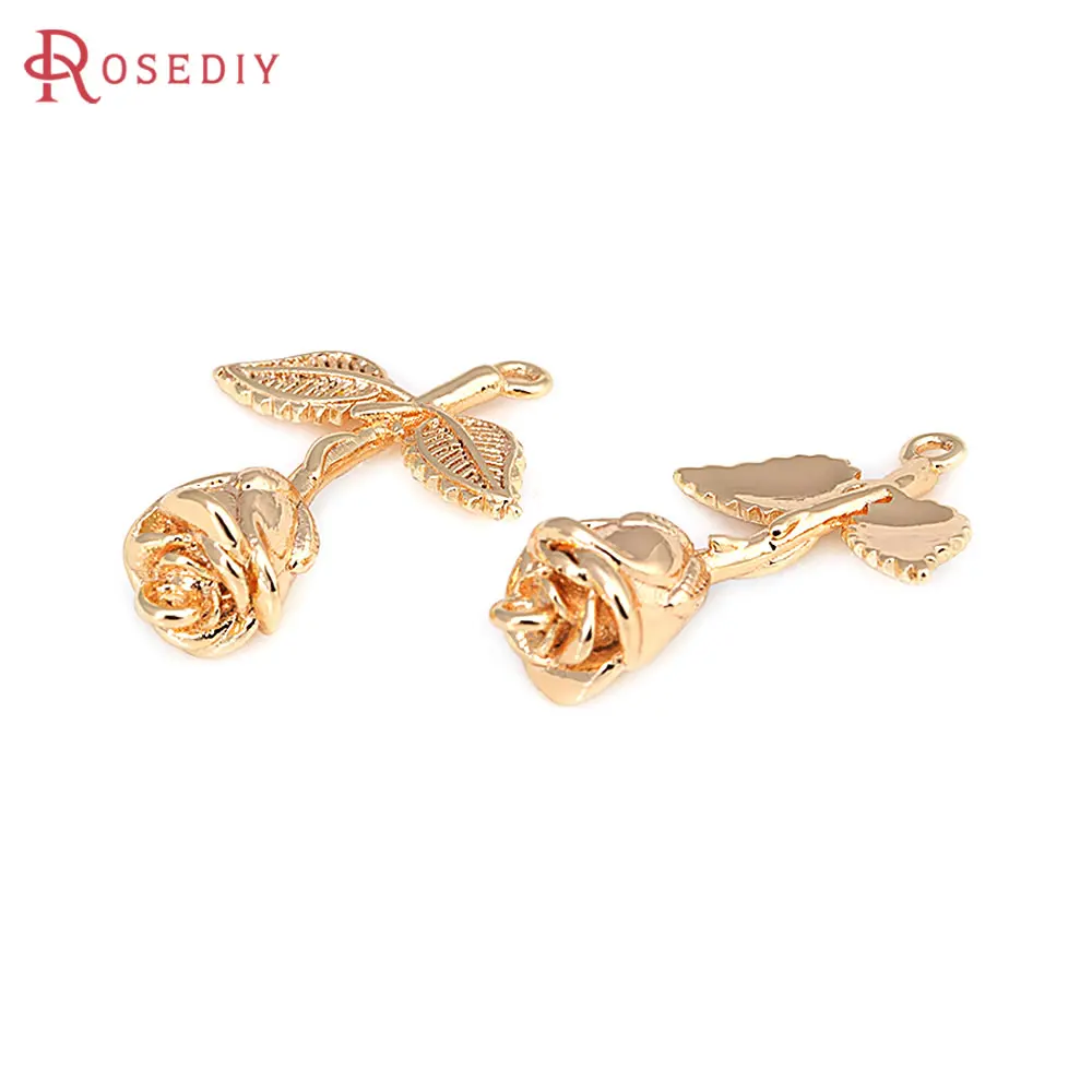 4PCS 18K Gold Color 2 Holes Rose Flower Connect Charms Pendants High Quality Diy Jewelry Making Necklace Earrings Accessories