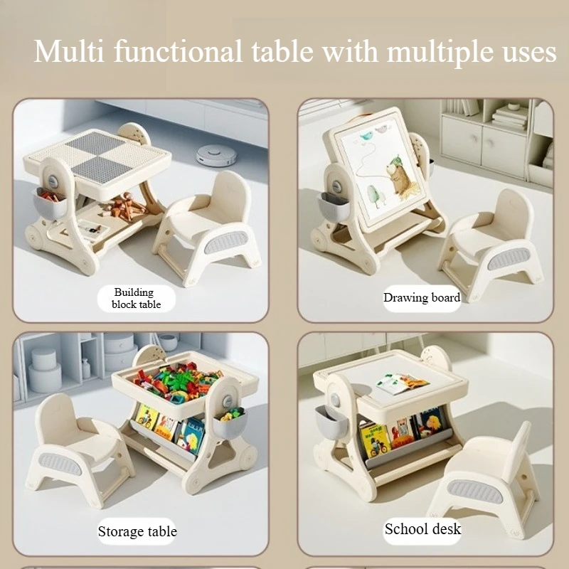Kids Activity Table Multifunctional Set 2-in-1 Building Block Desk Chairs with Storage, Foldable Large Surface for Toddler Play