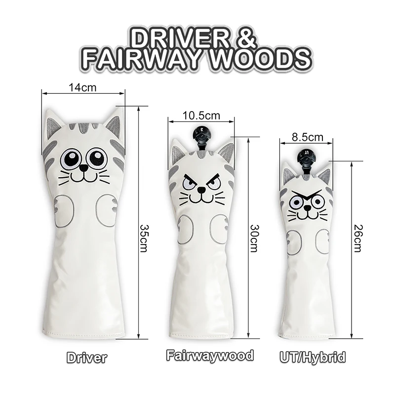 Driver Fairway Hybrid Golf Clubs Covers for Wood Set No.1 3 5 Cute Cat Kitty Wood Head Cover PU Leather Animal Pattern